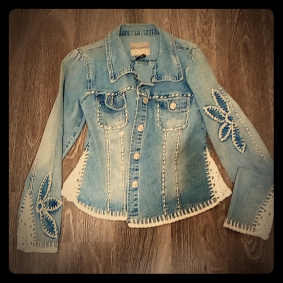 CrestJeans denim and Lace Large Vintage Jacket - Picture 1 of 8